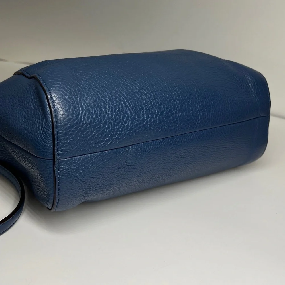 Coach Blue Pebbled Leather Two Way Crossbody Double Handle Zip Top Satchel Bag